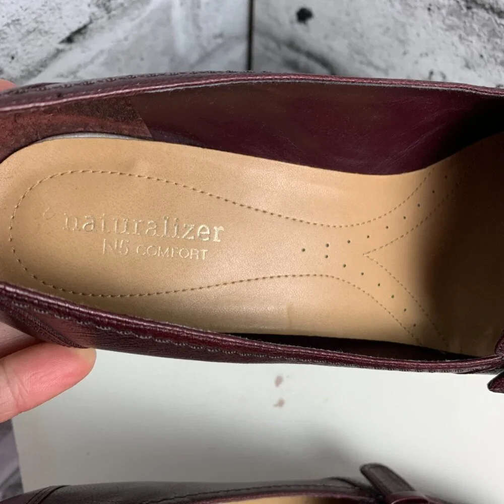 Naturalizer N5 Comfort Burgundy Leather Mid Block Heel Loafer Pump - Picture 7 of 9